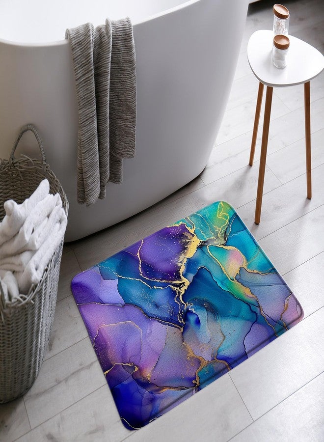 EVRCVAR Blue Purple Marble Bath Mat Abstract Modern Colorful Ombre Texture Aesthetic Watercolor Gradient Soft Plush Memory Foam Bathroom Living Room Bedroom Rugs(18x30 Inch) - Image 2